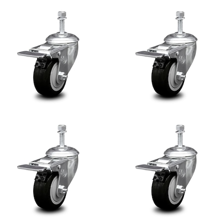 Service Caster 3.5 Inch Black Polyurethane Swivel 10mm Stem Caster Set Total Lock Brake SCC SCC-TSTTL20S3514-PPUB-BLK-M1015-4